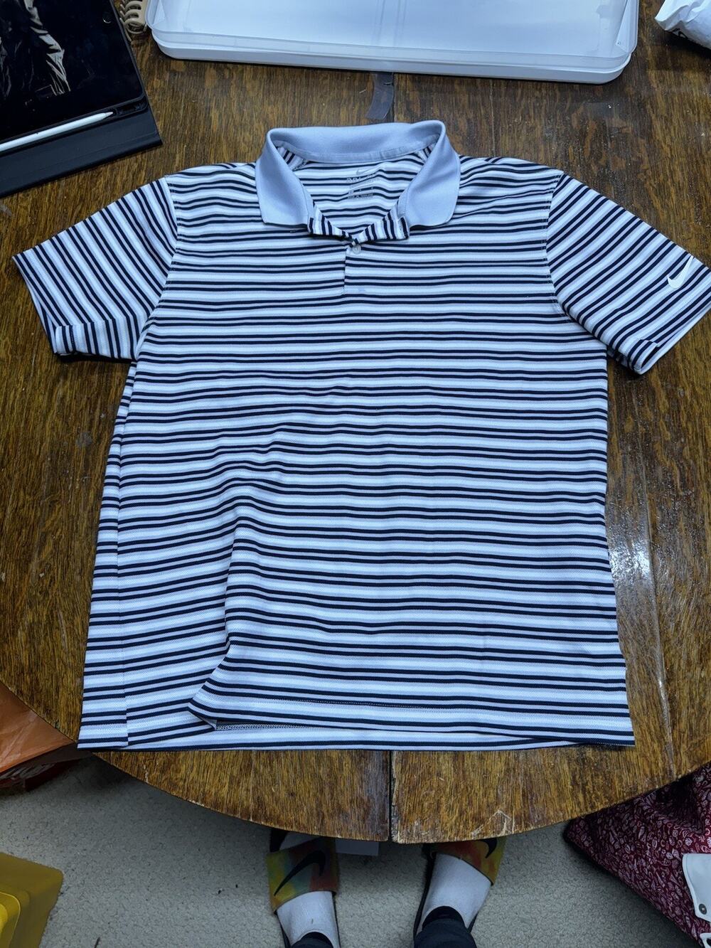 Men's Nike Golf Dri-Fit Short Sleeve Polo Shirt White with Black Stripes Large